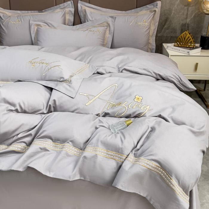 91家纺网 家纺一手货源 找家纺 梧桐家居 2023新款13376全棉刺绣宽边四件套-曼玉系列 泥灰