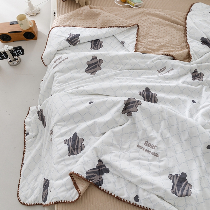 91家纺网 家纺一手货源 找家纺 花漾 2023新款A类针织棉凉感丝夏被凉席四件套 潮流小熊