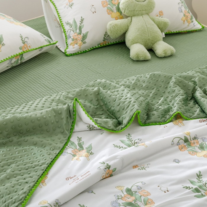 91家纺网 家纺一手货源 找家纺 花漾 2023新款A类针织棉凉感丝夏被凉席四件套 丁香花