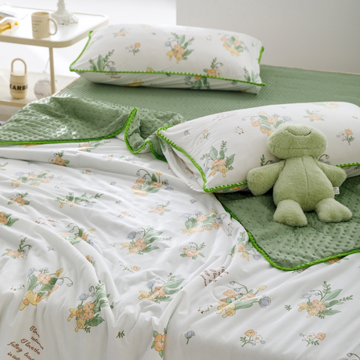 91家纺网 家纺一手货源 找家纺 花漾 2023新款A类针织棉凉感丝夏被凉席四件套 丁香花