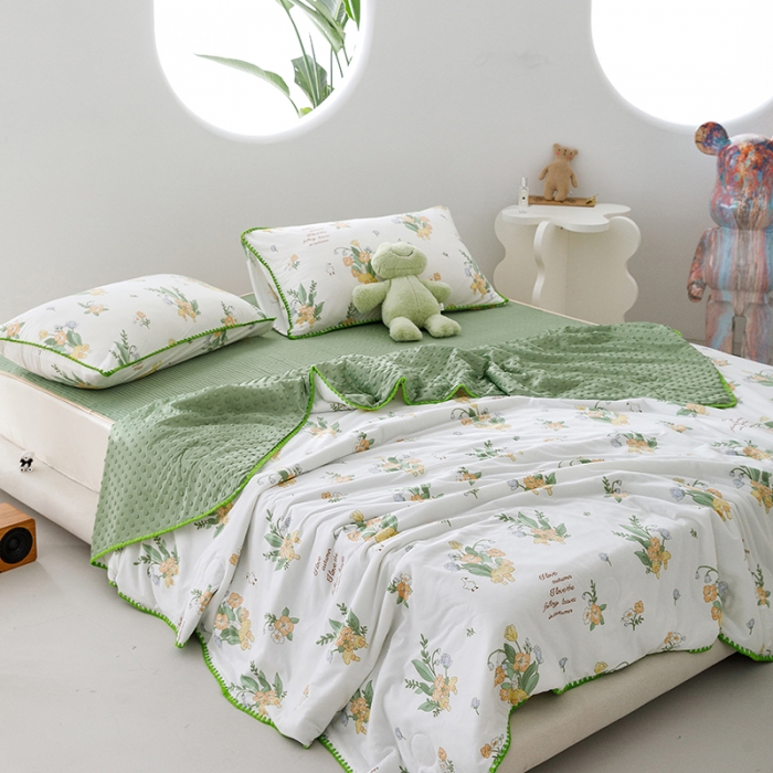 91家纺网 家纺一手货源 找家纺 花漾 2023新款A类针织棉凉感丝夏被凉席四件套 丁香花