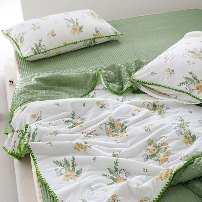 91家纺网 家纺一手货源 找家纺 花漾 2023新款A类针织棉凉感丝夏被凉席四件套 丁香花