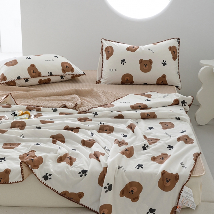 91家纺网 家纺一手货源 找家纺 花漾 2023新款A类针织棉凉感丝夏被凉席四件套 哈喽小熊