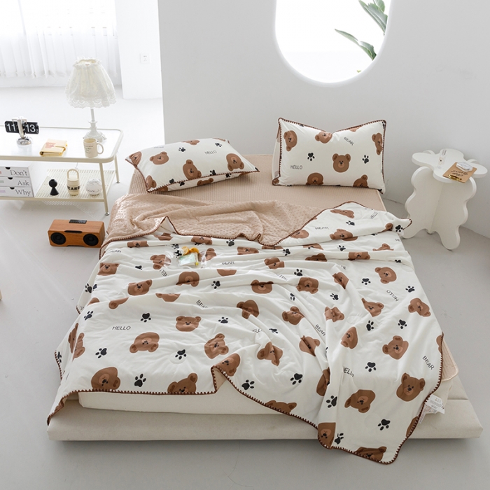 91家纺网 家纺一手货源 找家纺 花漾 2023新款A类针织棉凉感丝夏被凉席四件套 哈喽小熊