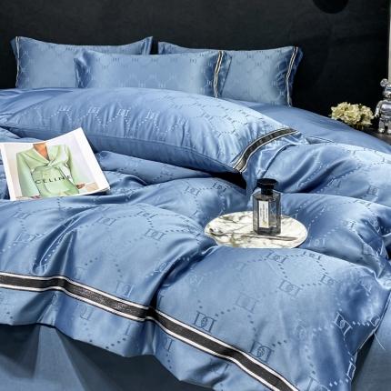 91家纺网 家纺一手货源 找家纺 宅家居2023新款设计款轻奢高精密贡缎提花臻品真丝四件套 迪奥-宾利蓝