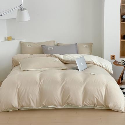 91家纺网 家纺一手货源 找家纺 灰鲸 2025新款A版针织华夫格四件套 奶杏