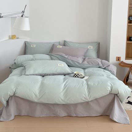 91家纺网 家纺一手货源 找家纺 灰鲸 2025新款A版针织华夫格四件套 水绿