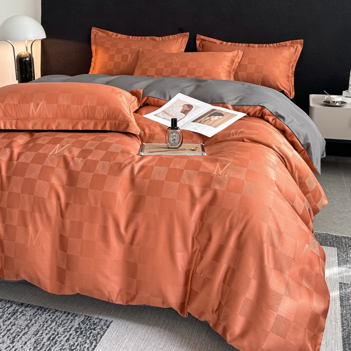 91家纺网 家纺一手货源 找家纺 遇见家居生活馆 2023新款水洗贡缎提花四件套-柏林 柏林-香颂橘