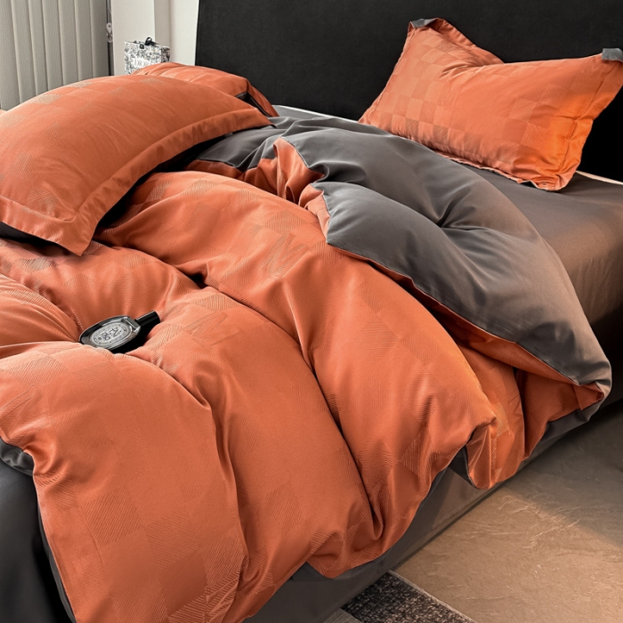 91家纺网 家纺一手货源 找家纺 遇见家居生活馆 2023新款水洗贡缎提花四件套-柏林 柏林-香颂橘