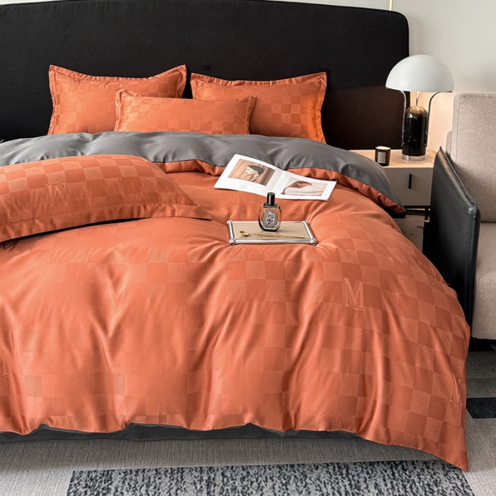 91家纺网 家纺一手货源 找家纺 遇见家居生活馆 2023新款水洗贡缎提花四件套-柏林 柏林-香颂橘