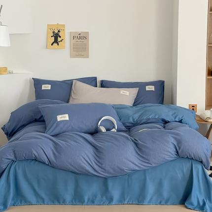 91家纺网 家纺一手货源 找家纺 灰鲸 2025新款A版针织华夫格四件套 邃蓝