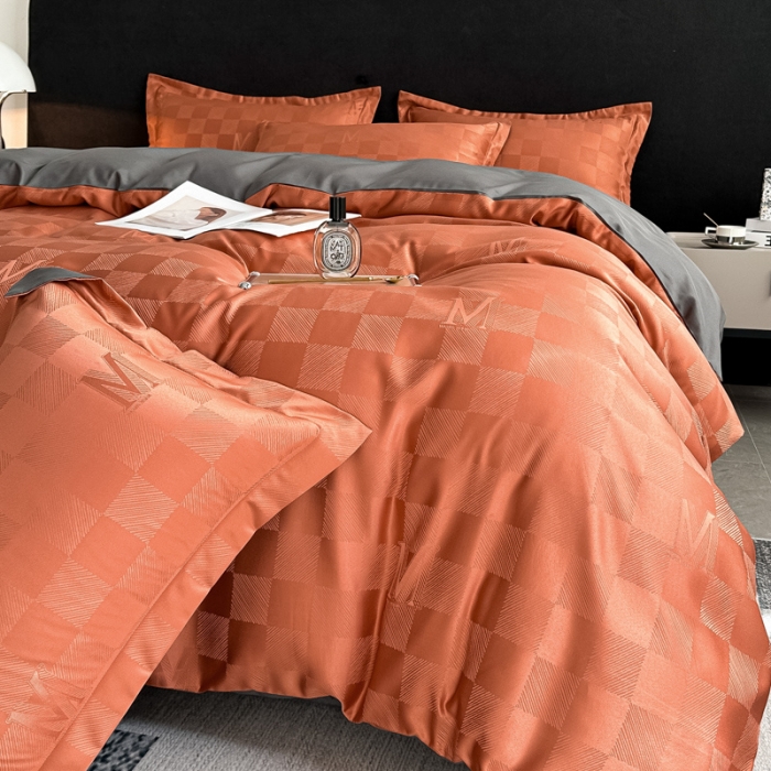 91家纺网 家纺一手货源 找家纺 遇见家居2022新款水洗磨毛亲肤棉贡缎提花四件套-柏林 柏林-香颂橘