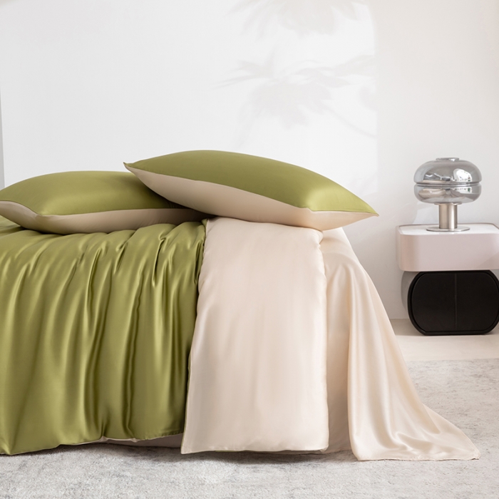 91家纺网 家纺一手货源 找家纺 轩和新款50支纯色天丝四件套单品被套床单床笠枕套系列 豆蔻绿+奶酪黄