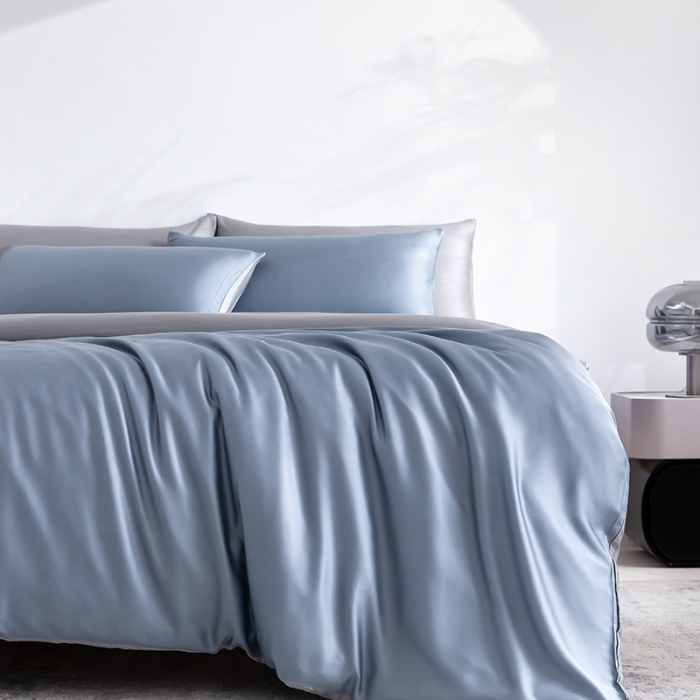 91家纺网 家纺一手货源 找家纺 轩和新款50支纯色天丝四件套单品被套床单床笠枕套系列 劳伦蓝+伯爵灰