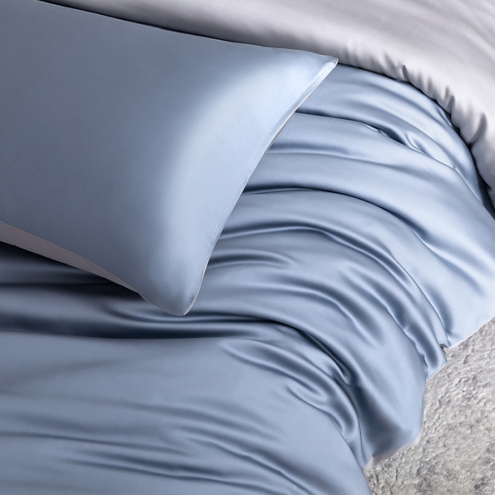 91家纺网 家纺一手货源 找家纺 轩和新款50支纯色天丝四件套单品被套床单床笠枕套系列 劳伦蓝+伯爵灰