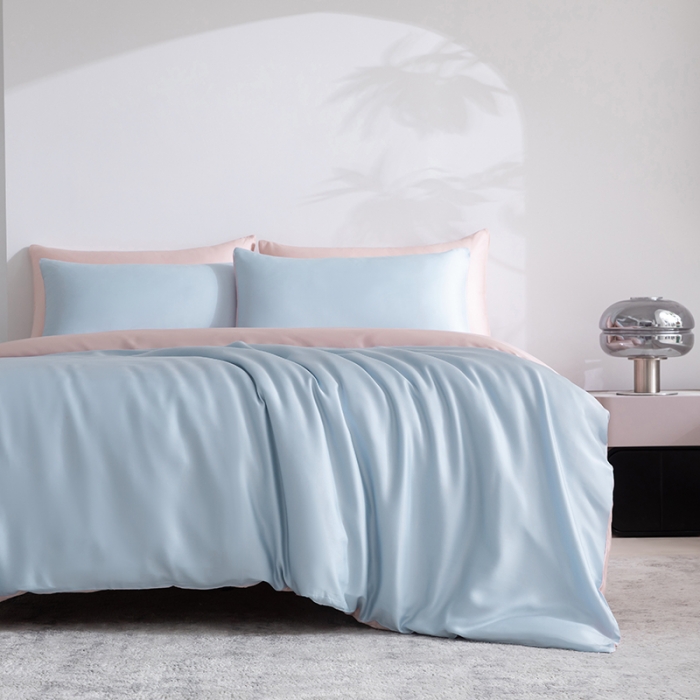 91家纺网 家纺一手货源 找家纺 轩和新款50支纯色天丝四件套单品被套床单床笠枕套系列 夏日蓝+告白粉