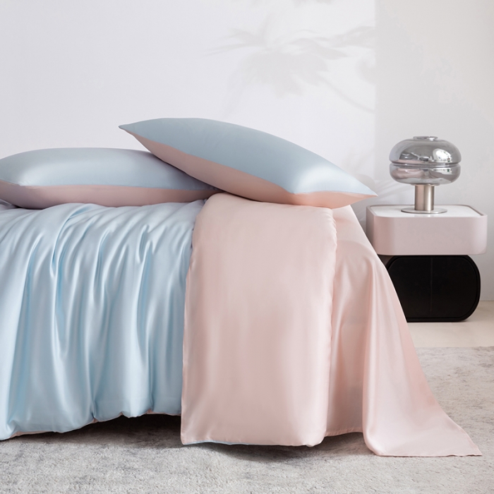 91家纺网 家纺一手货源 找家纺 轩和新款50支纯色天丝四件套单品被套床单床笠枕套系列 夏日蓝+告白粉