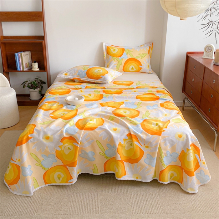 91家纺网 家纺一手货源 找家纺 萌宝新款老粗布新款纯棉细纱三枚缎卡帆布花边款软凉席床单101#好柿发生