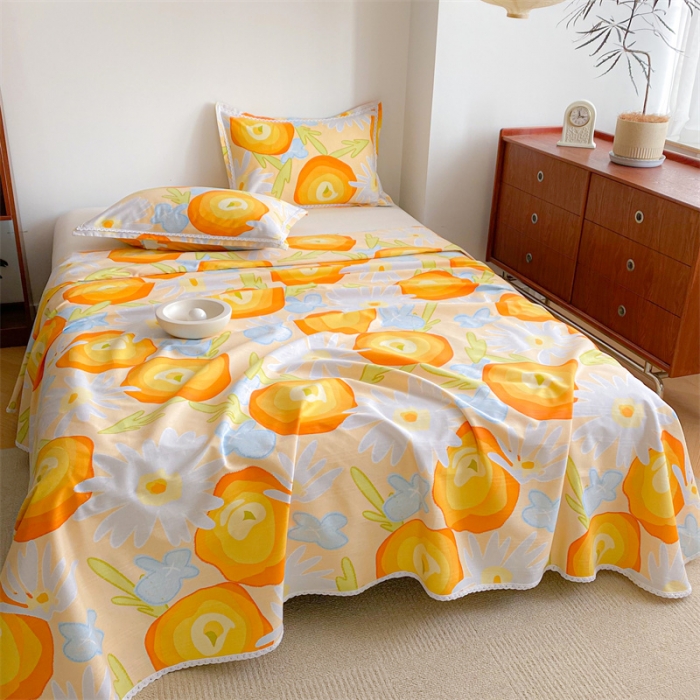 91家纺网 家纺一手货源 找家纺 萌宝新款老粗布新款纯棉细纱三枚缎卡帆布花边款软凉席床单101#好柿发生