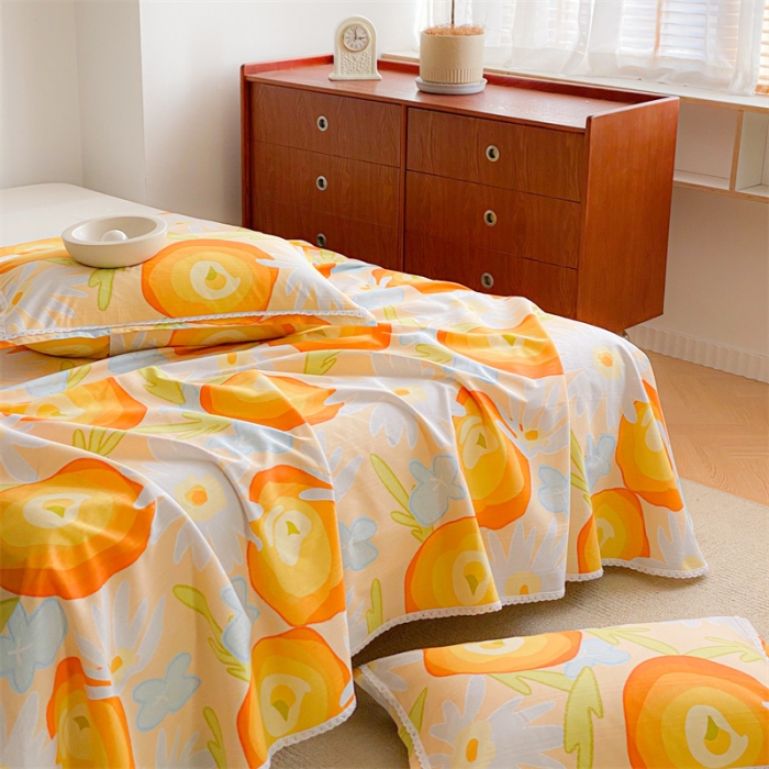 91家纺网 家纺一手货源 找家纺 萌宝新款老粗布新款纯棉细纱三枚缎卡帆布花边款软凉席床单101#好柿发生