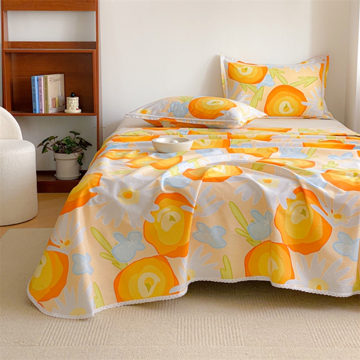 91家纺网 家纺一手货源 找家纺 萌宝新款老粗布新款纯棉细纱三枚缎卡帆布花边款软凉席床单101#好柿发生