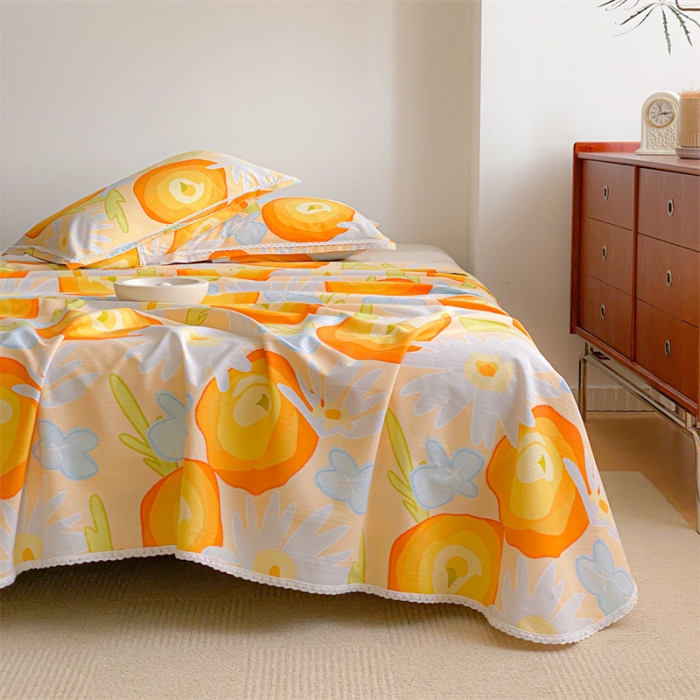 91家纺网 家纺一手货源 找家纺 萌宝新款老粗布新款纯棉细纱三枚缎卡帆布花边款软凉席床单101#好柿发生