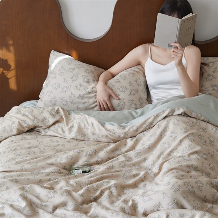 91家纺网 家纺一手货源 找家纺 时年 2023新款天丝印花系列四件套-第 一期 柠染-粉