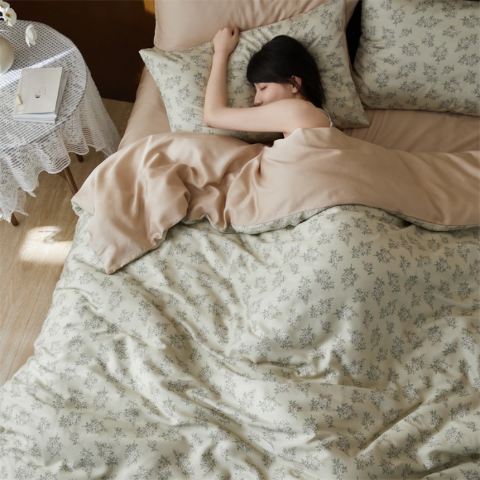 91家纺网 家纺一手货源 找家纺 时年 2023新款天丝印花系列四件套-第 一期 柠染-绿