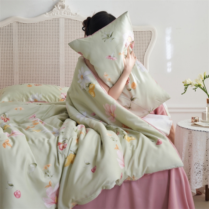 91家纺网 家纺一手货源 找家纺 时年 2023新款天丝印花系列四件套-第三期 浅语初开-绿