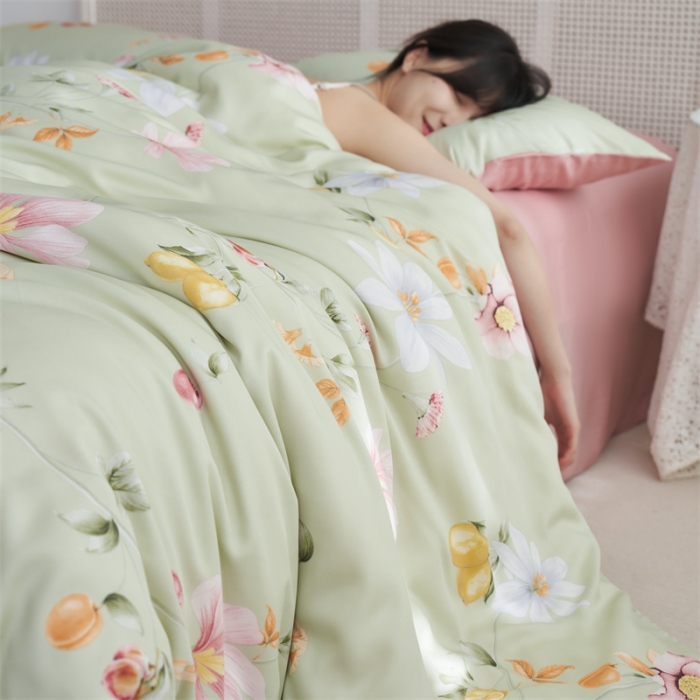 91家纺网 家纺一手货源 找家纺 时年 2023新款天丝印花系列四件套-第三期 浅语初开-绿