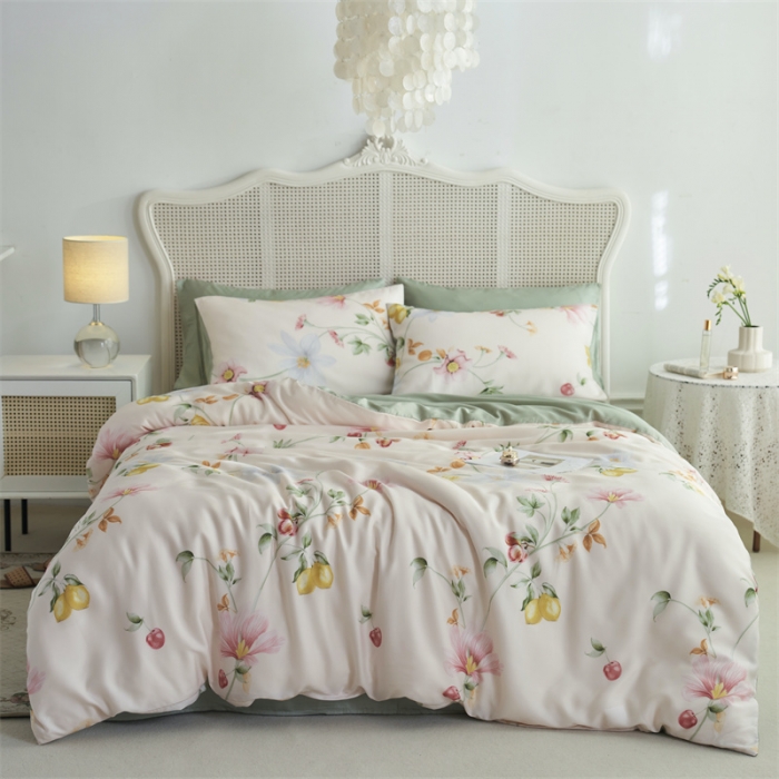 91家纺网 家纺一手货源 找家纺 时年 2023新款天丝印花系列四件套-第三期 浅语初开-米