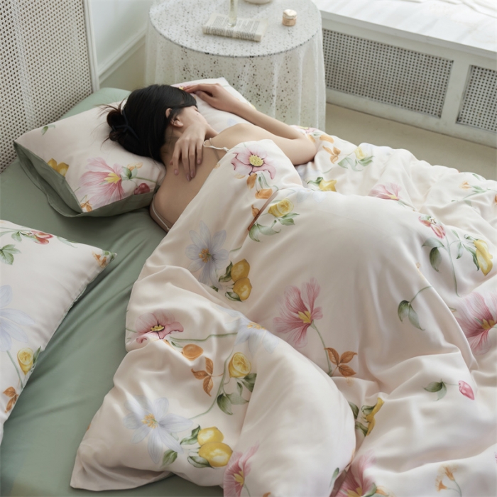 91家纺网 家纺一手货源 找家纺 时年 2023新款天丝印花系列四件套-第三期 浅语初开-米