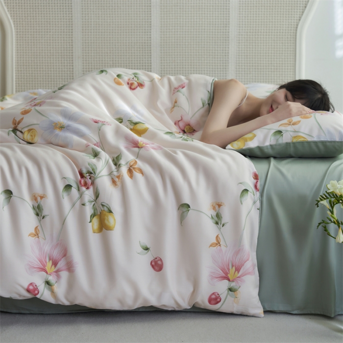 91家纺网 家纺一手货源 找家纺 时年 2023新款天丝印花系列四件套-第三期 浅语初开-米