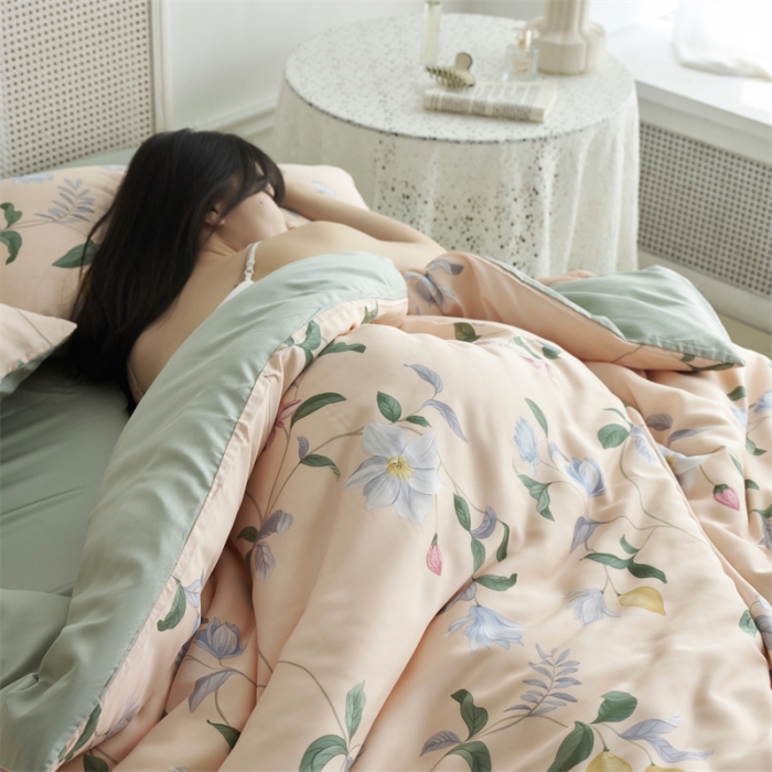 91家纺网 家纺一手货源 找家纺 时年 2023新款天丝印花系列四件套-第三期 素叶之恋