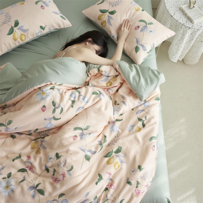 91家纺网 家纺一手货源 找家纺 时年 2023新款天丝印花系列四件套-第三期 素叶之恋