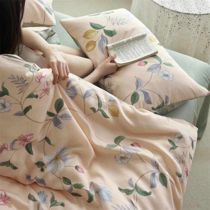 91家纺网 家纺一手货源 找家纺 时年 2023新款天丝印花系列四件套-第三期 素叶之恋