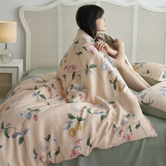 91家纺网 家纺一手货源 找家纺 时年 2023新款天丝印花系列四件套-第三期 素叶之恋