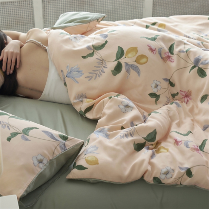 91家纺网 家纺一手货源 找家纺 时年 2023新款天丝印花系列四件套-第三期 素叶之恋