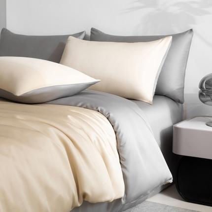 91家纺网 家纺一手货源 找家纺 轩和 新款50支纯色天丝四件套单品被套床单床笠枕套系列奶酪黄+伯爵灰