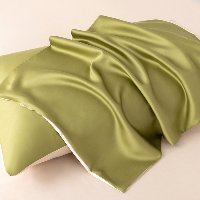 91家纺网 家纺一手货源 找家纺 轩和新款50支纯色天丝四件套单品被套床单床笠枕套系列 豆蔻绿+奶酪黄