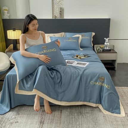 91家纺网 家纺一手货源 找家纺 （总）佰亿莱 2024新款水洗天丝刺绣款夏被四件套山茶花系列