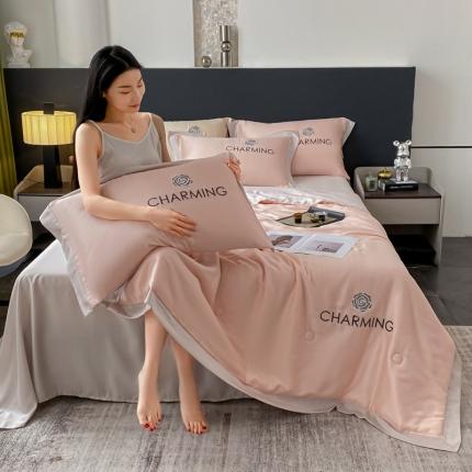 91家纺网 家纺一手货源 找家纺 （总）佰亿莱 2024新款水洗天丝刺绣款夏被四件套山茶花系列