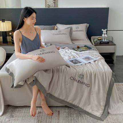 91家纺网 家纺一手货源 找家纺 （总）佰亿莱 2024新款水洗天丝刺绣款夏被四件套山茶花系列