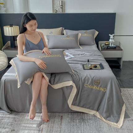 91家纺网 家纺一手货源 找家纺 （总）佰亿莱 2024新款水洗天丝刺绣款夏被四件套山茶花系列