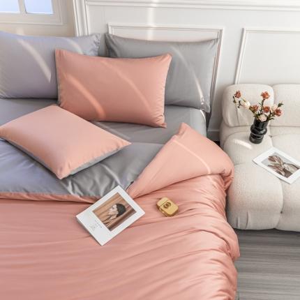 91家纺网 家纺一手货源 找家纺 芷凡水洗磨毛双拼四件套 红豆沙-中灰