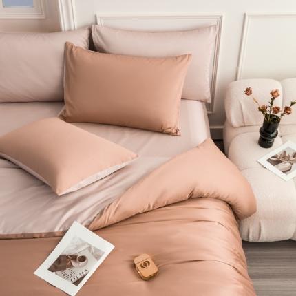 91家纺网 家纺一手货源 找家纺 芷凡水洗磨毛双拼四件套 红咖-玫瑰金