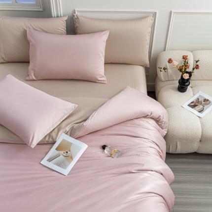 91家纺网 家纺一手货源 找家纺 芷凡水洗磨毛双拼四件套 玫瑰金-杏色