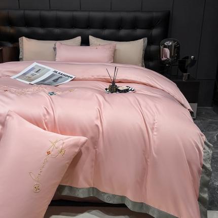 91家纺网 家纺一手货源 找家纺 （总）栩裕 2023新款路易世家系列纯色绣花款亲肤棉四件套