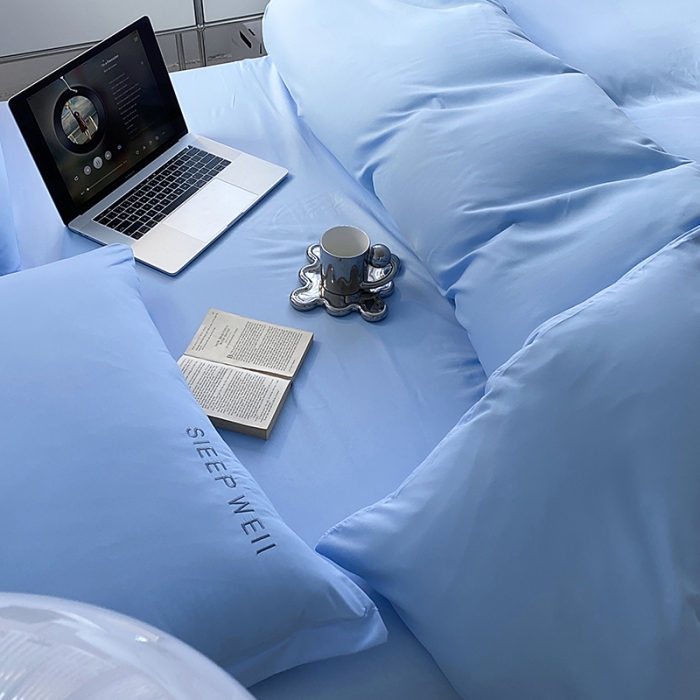 91家纺网 家纺一手货源 找家纺 啊雅 2025新款双拼绣花四季款磨毛四件套 奶天兰