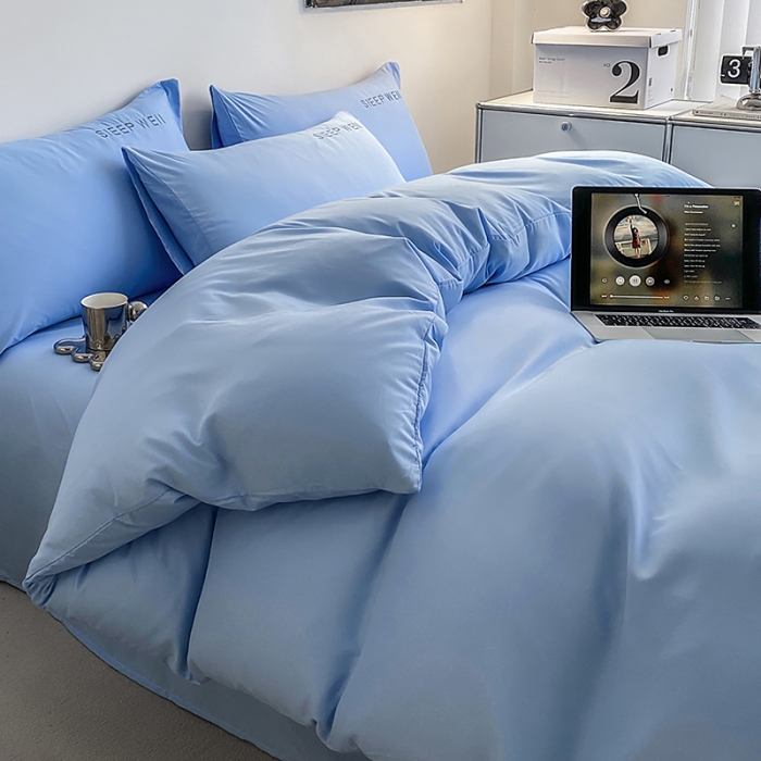 91家纺网 家纺一手货源 找家纺 啊雅 2025新款双拼绣花四季款磨毛四件套 奶天兰